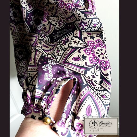 Gap Women Purple Medallion Print Keyhole Blouse Size Large - Picture 5 of 9